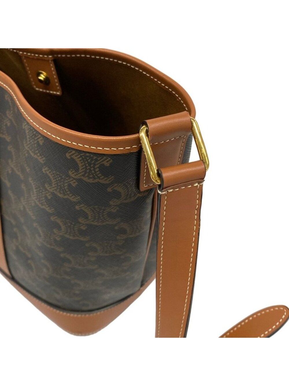 Celine Shoulder Bag Triomphe Canvas Small Bucket Black Brown Leather - Picture 10 of 15